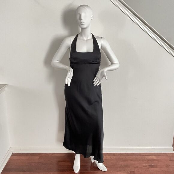 Free People Dress M Black Square Neck Halter Happy Hour Slit Side Midi - Picture 10 of 13
